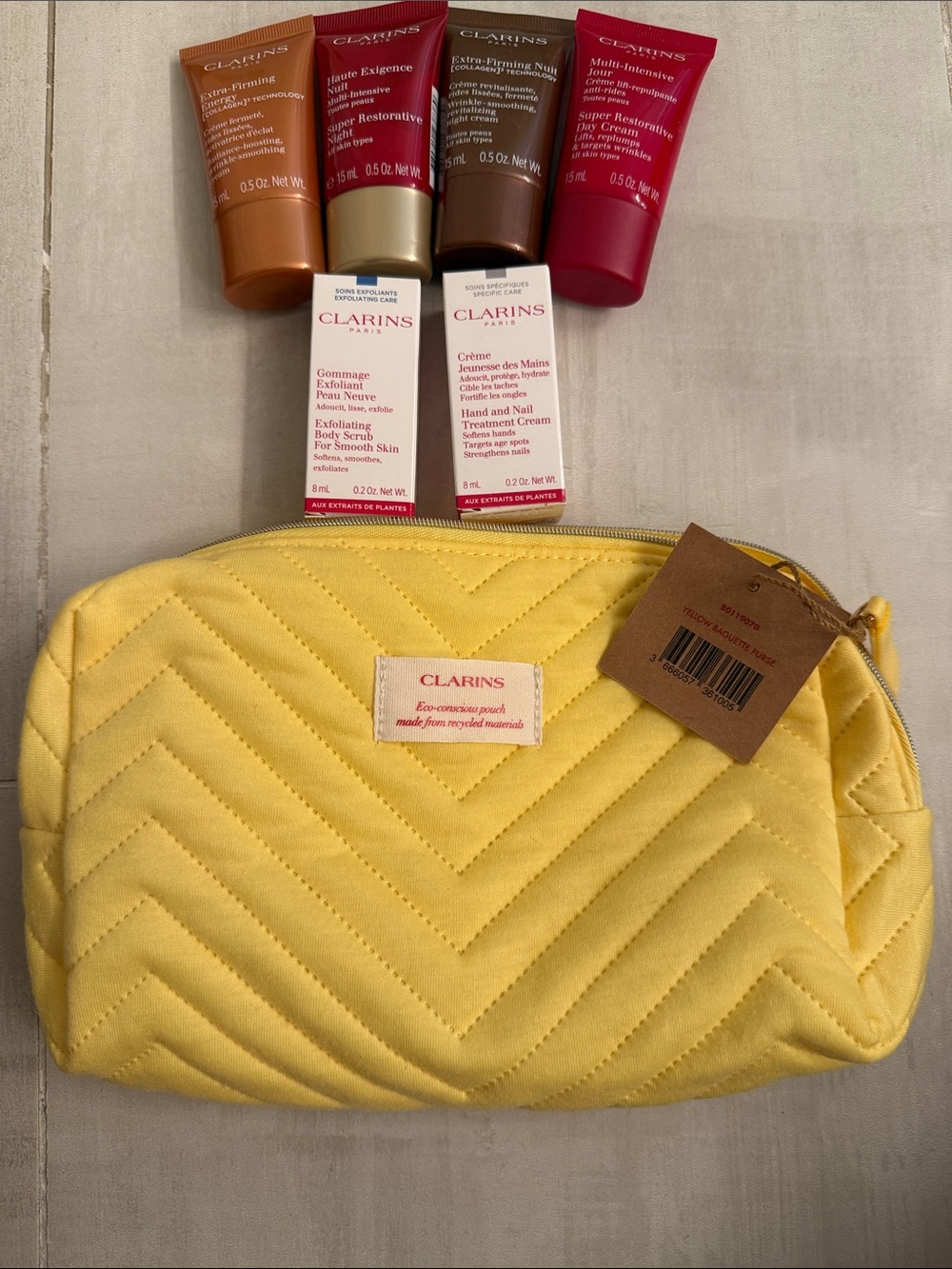 Clarins Quilted Chevron Cosmetic Pouch in Bright Yellow